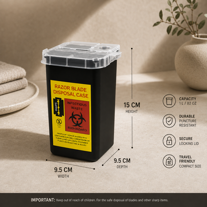 Compact disposal container for small sharp items.