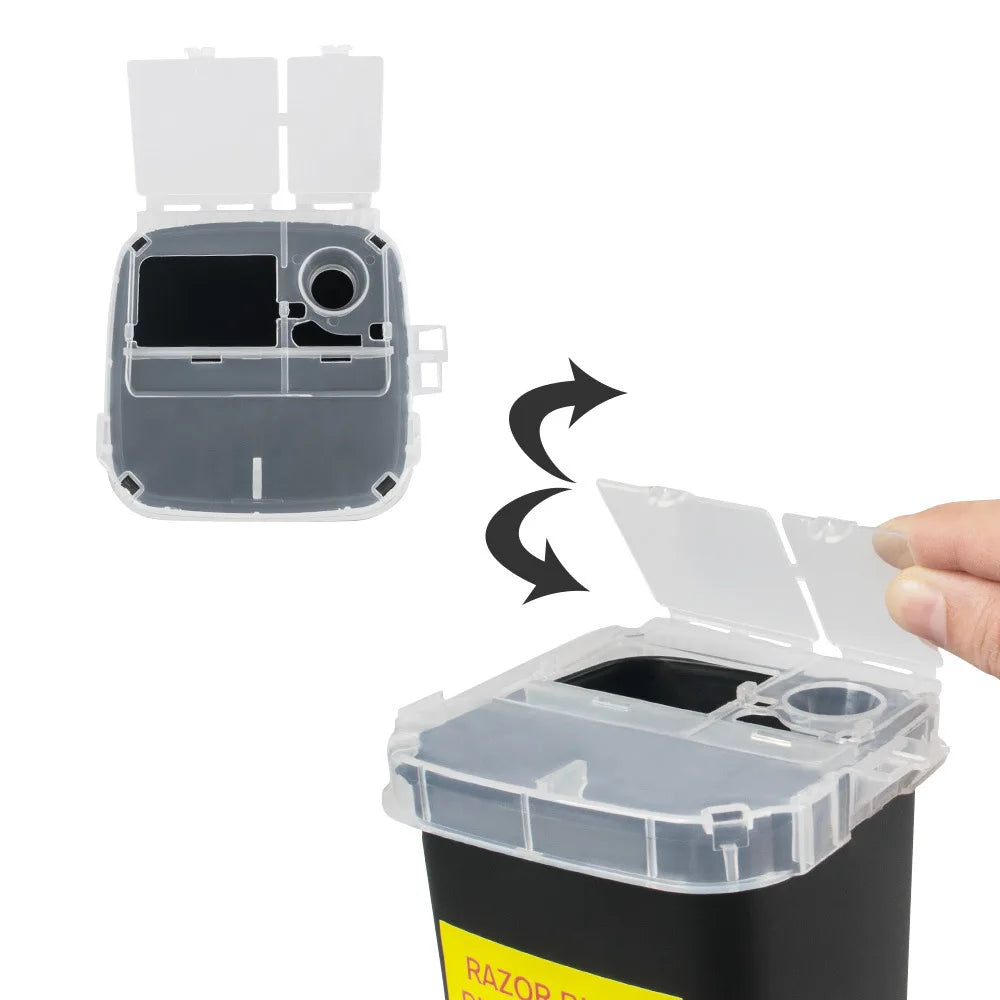 Compact disposal container for small sharp items.